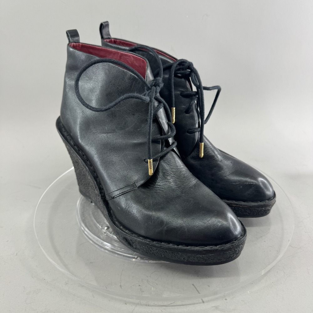 Marc by Marc Jacobs Womens Leather Crepe Wedge Lace Up Ankle Boots Black 37.5